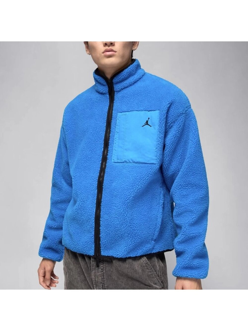 Men Air Jordan Flight High-Pile Shearling Sherpa Jacket Blue HV0778-406 Size XL